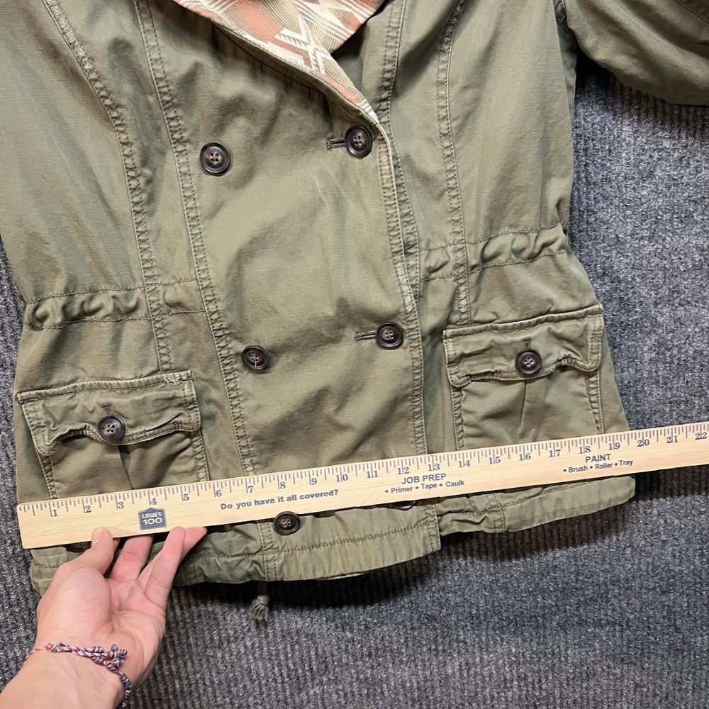 Y2K Hollister Olive Aztec Print Utility Jacket Women's Size Medium Buttons Cinch - Picture 5 of 9